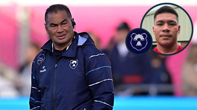 A two layered image of Totoa Auvaa and Bristol Bears director of rugby Pat Lam