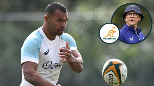 Kurtley Beale and an inset of Wallabies head coach Les Kiss.