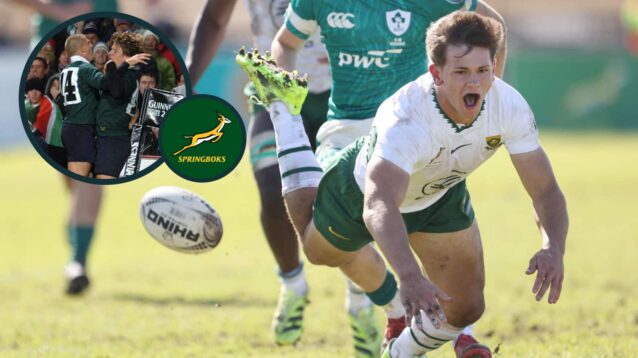 Centre Markus Muller and an inset of Frans Steyn on his Test debut in 2006.