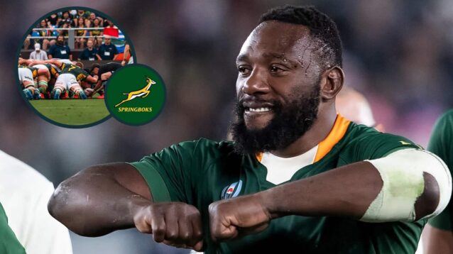 Tendai Mtawarira and an inset of a Springboks scrum versus the All Blacks.